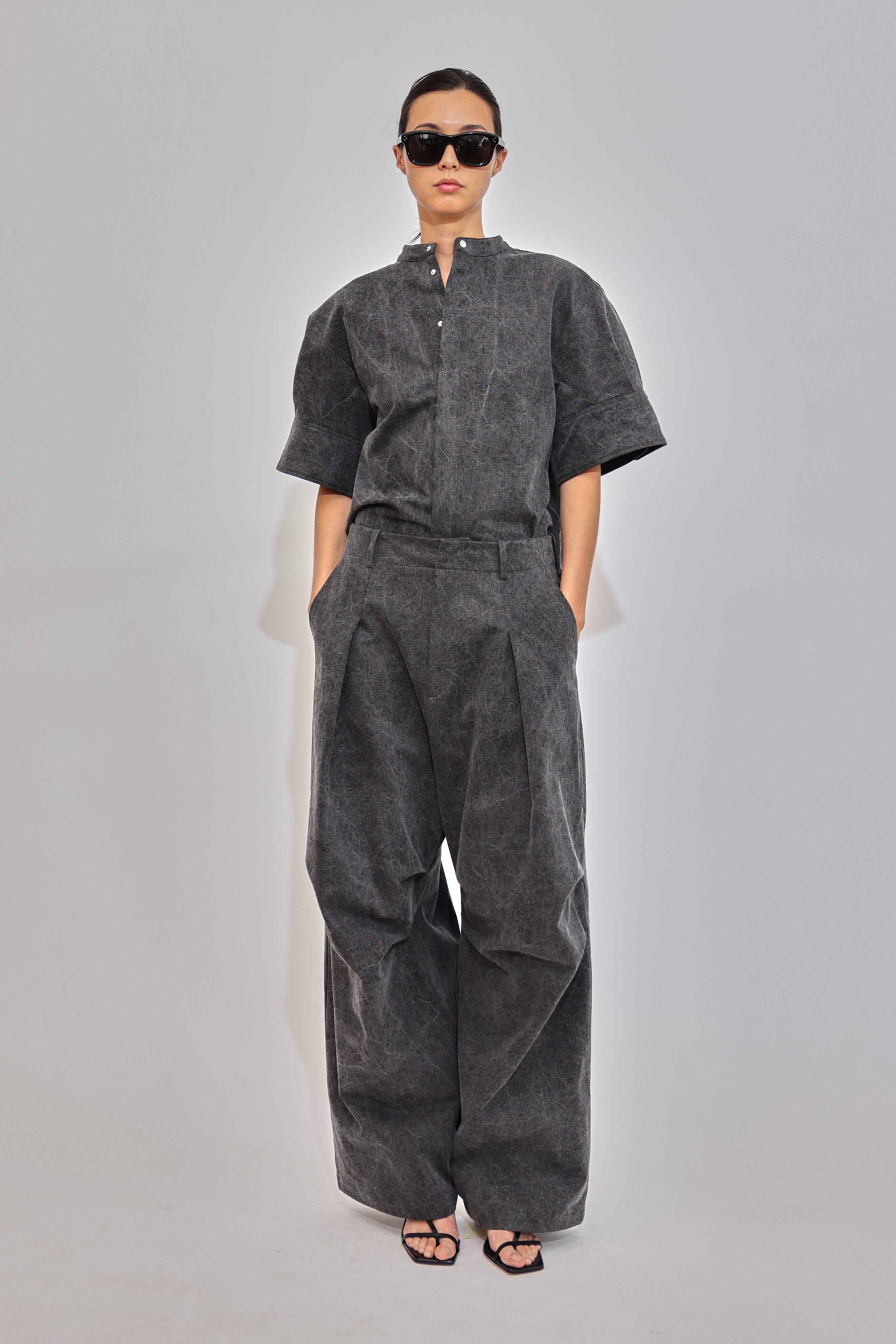 Black Marble Effect Pants With Pleats GAUCHERE