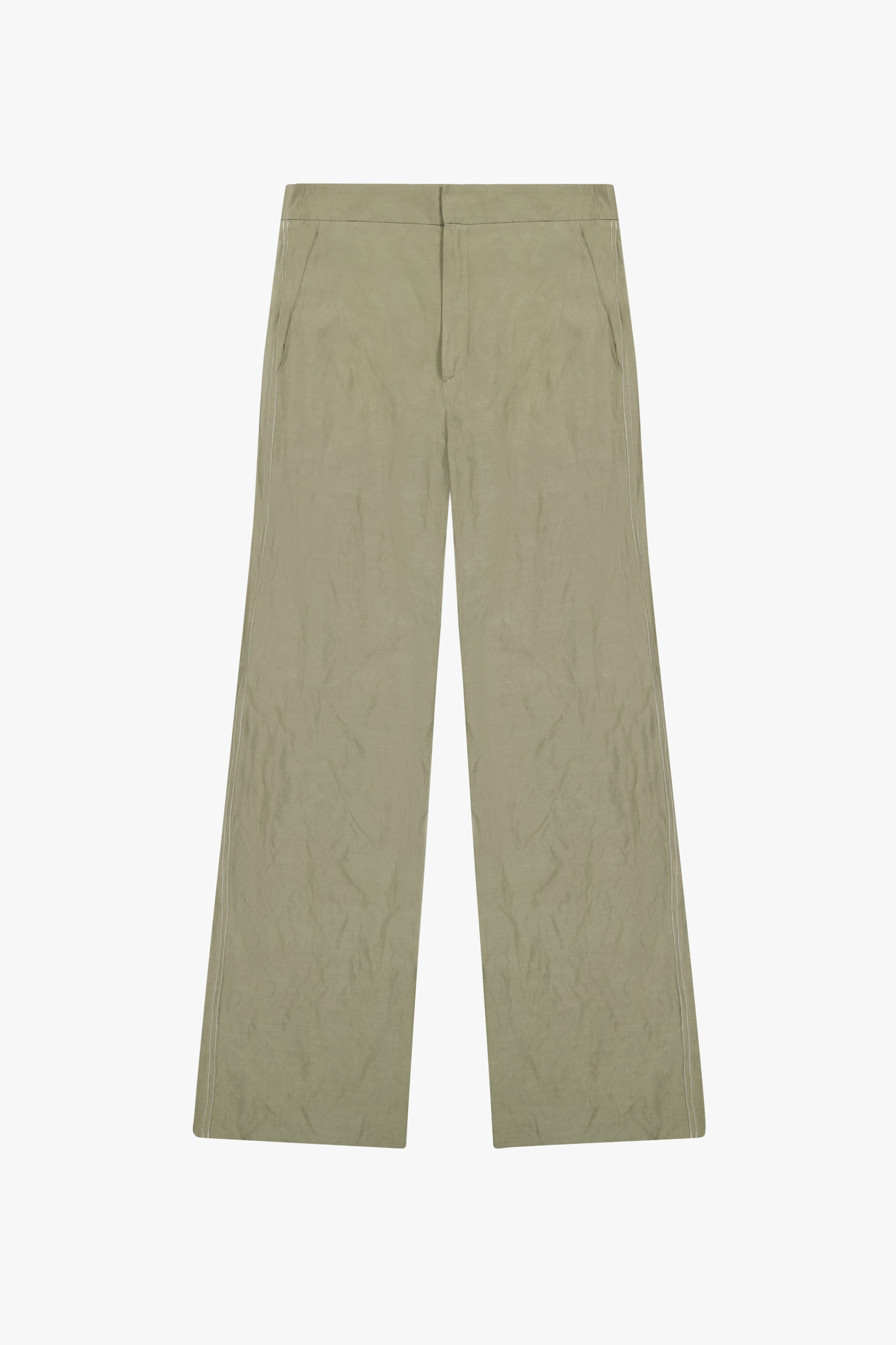 gauchère Pantalon Droit En Coton Froissé