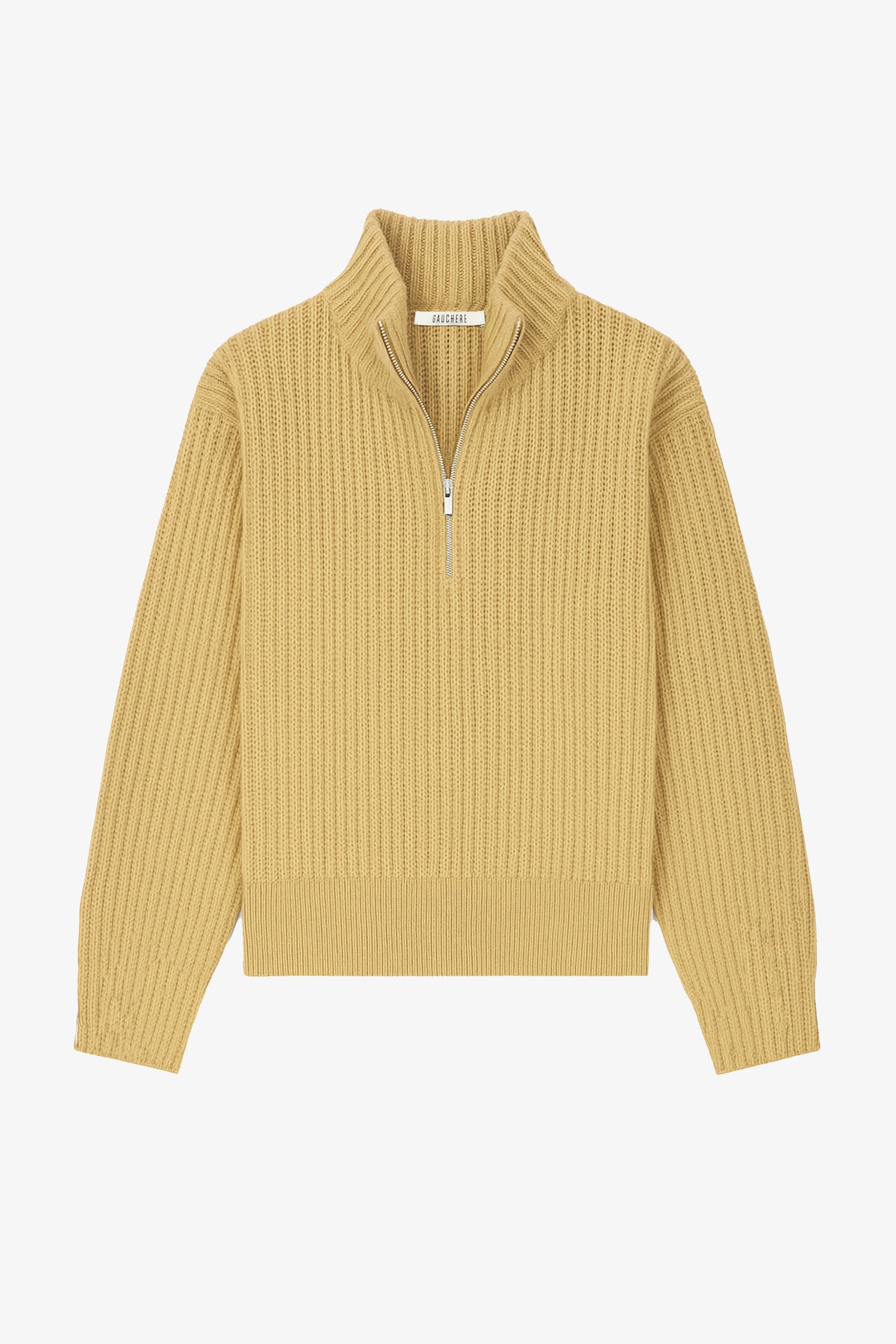 Zipped Sweater In Mustard Cashmere Blend - GAUCHERE