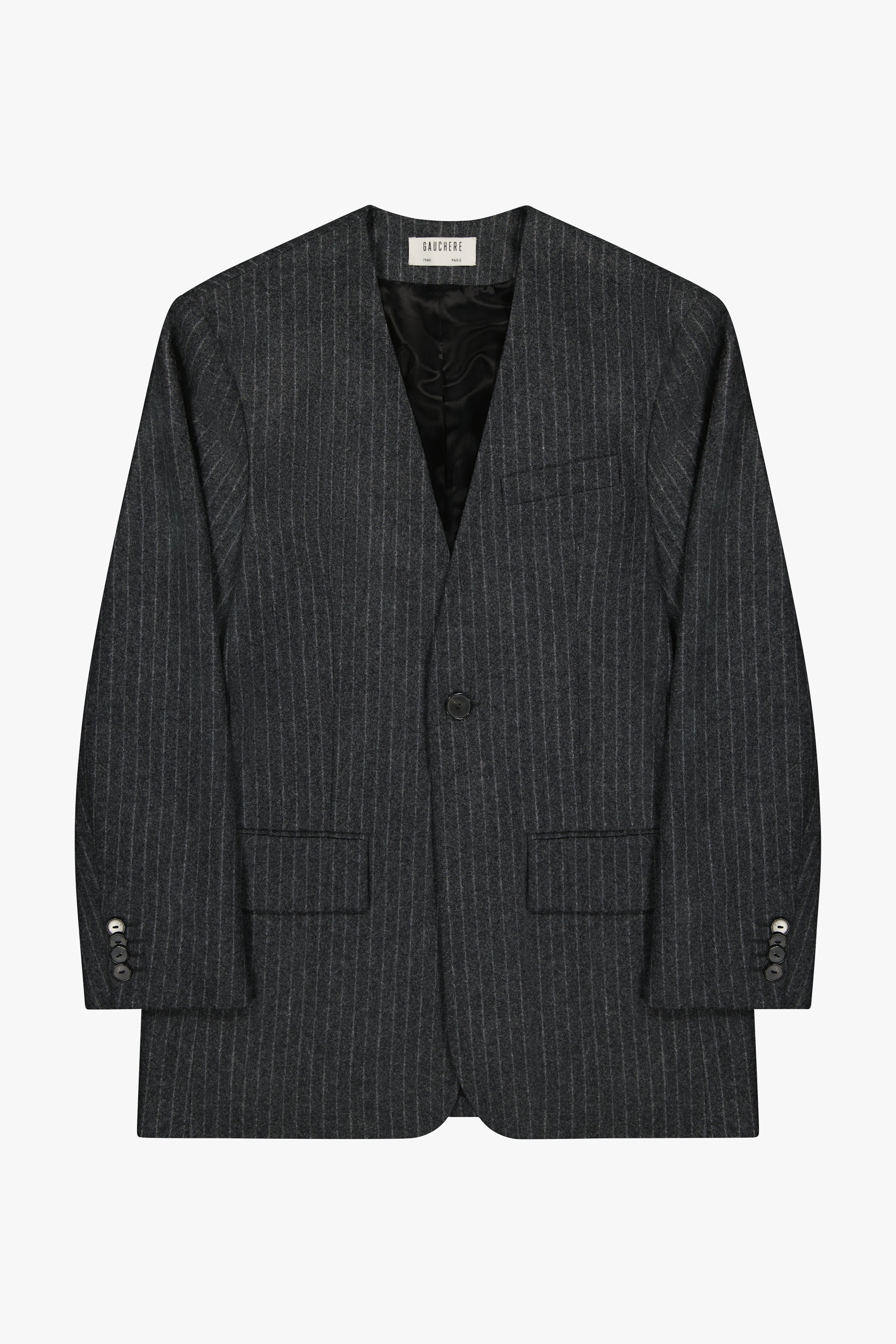 GAUCHERE - Collarless Blazer in Pinstripe Wool