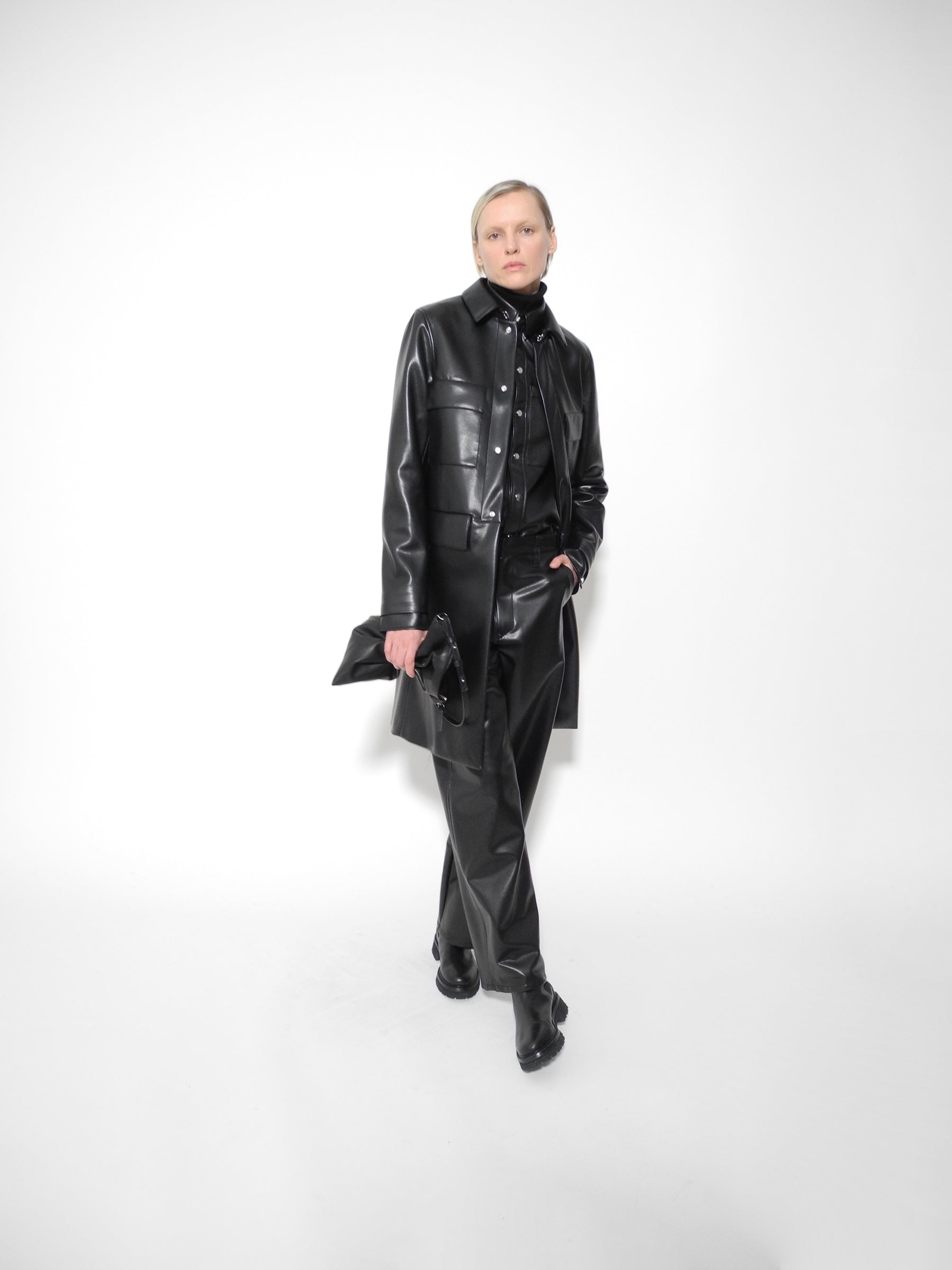 Gauchere Double Pocket Eco Leather Coat