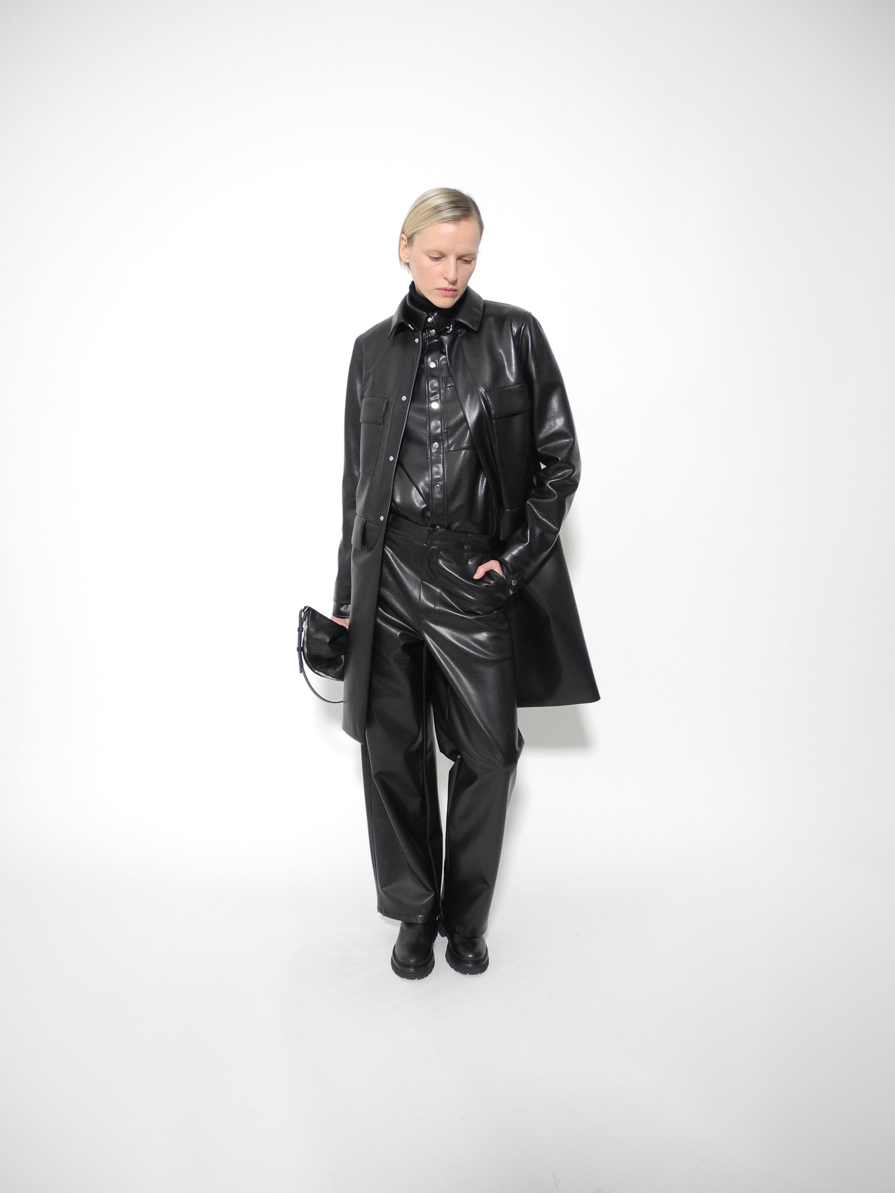 Gauchere Double Pocket Eco Leather Coat