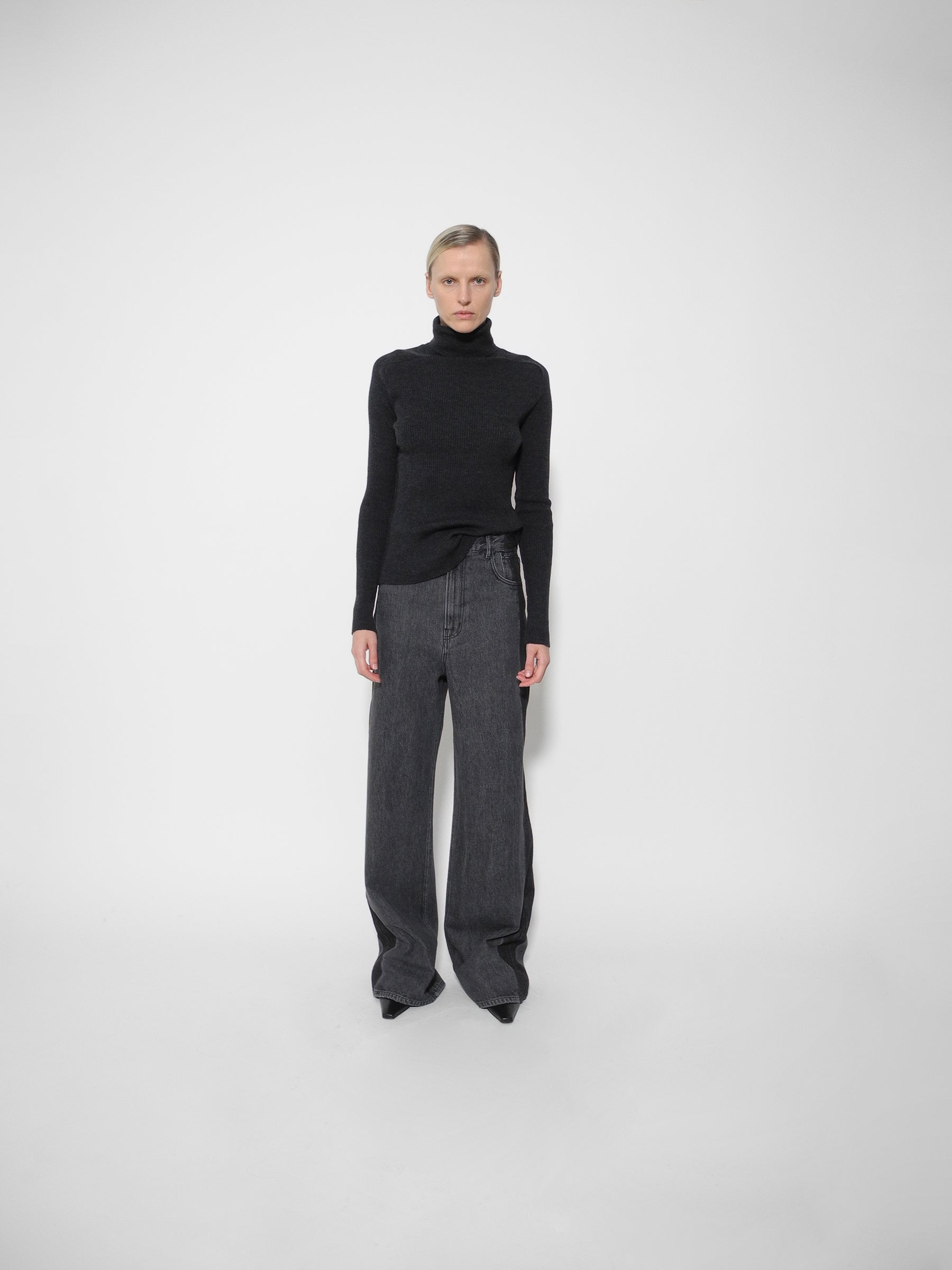 Anthracite Knitted Turtleneck Top - GAUCHERE