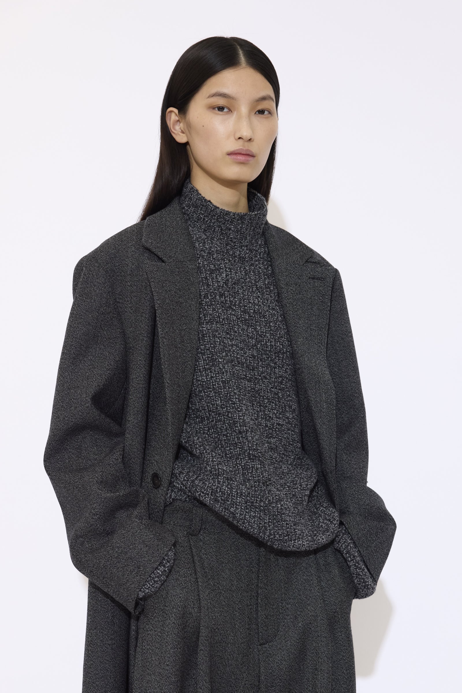 Single Breasted Tailored Coat In Chiné Wool