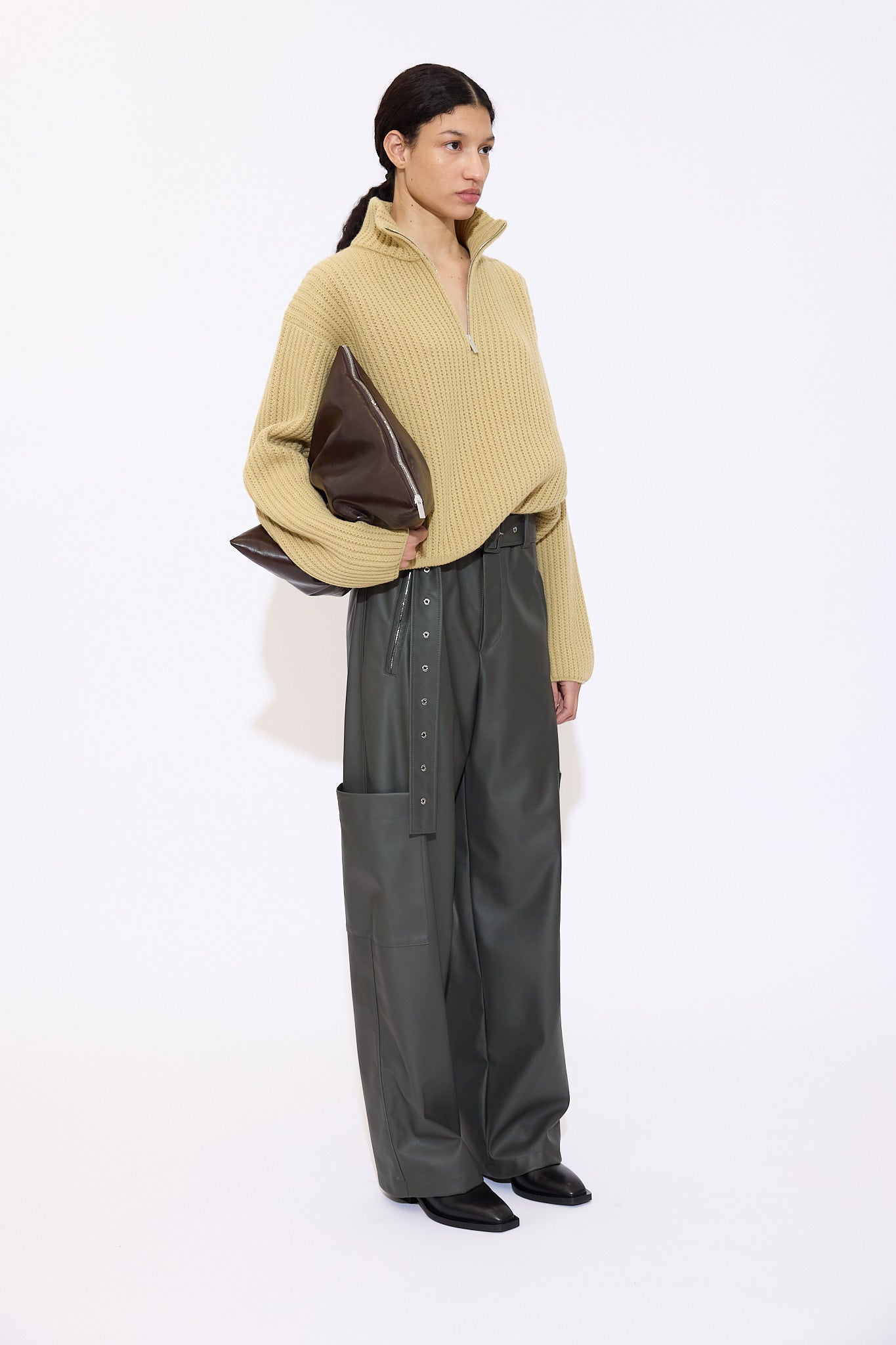 Zipped Sweater In Mustard Cashmere Blend - GAUCHERE