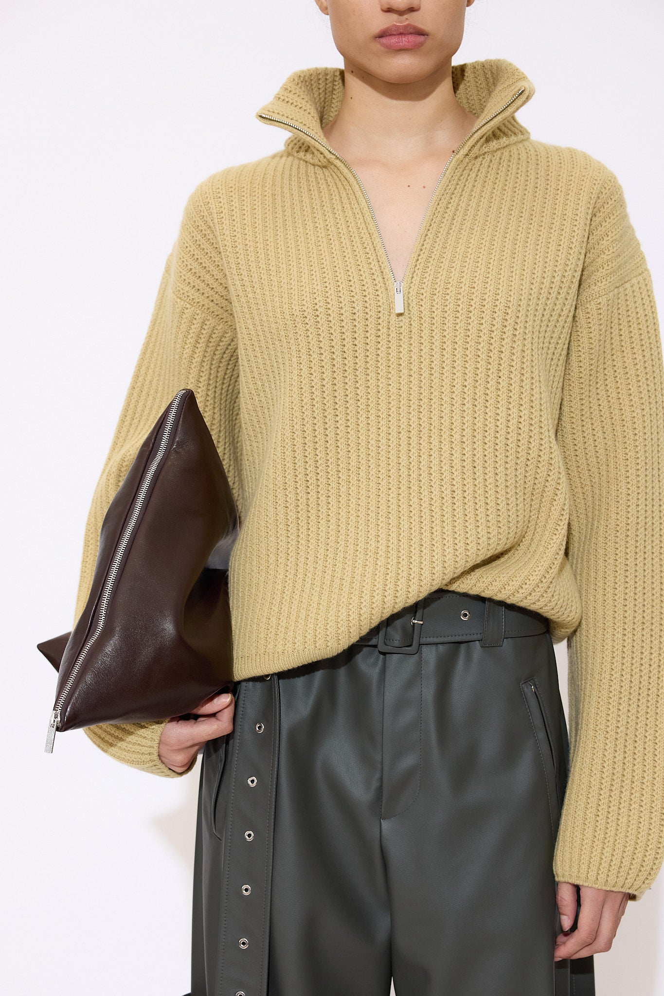 Zipped Sweater In Mustard Cashmere Blend - GAUCHERE