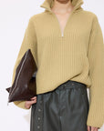 Zipped Sweater In Mustard Cashmere Blend - GAUCHERE