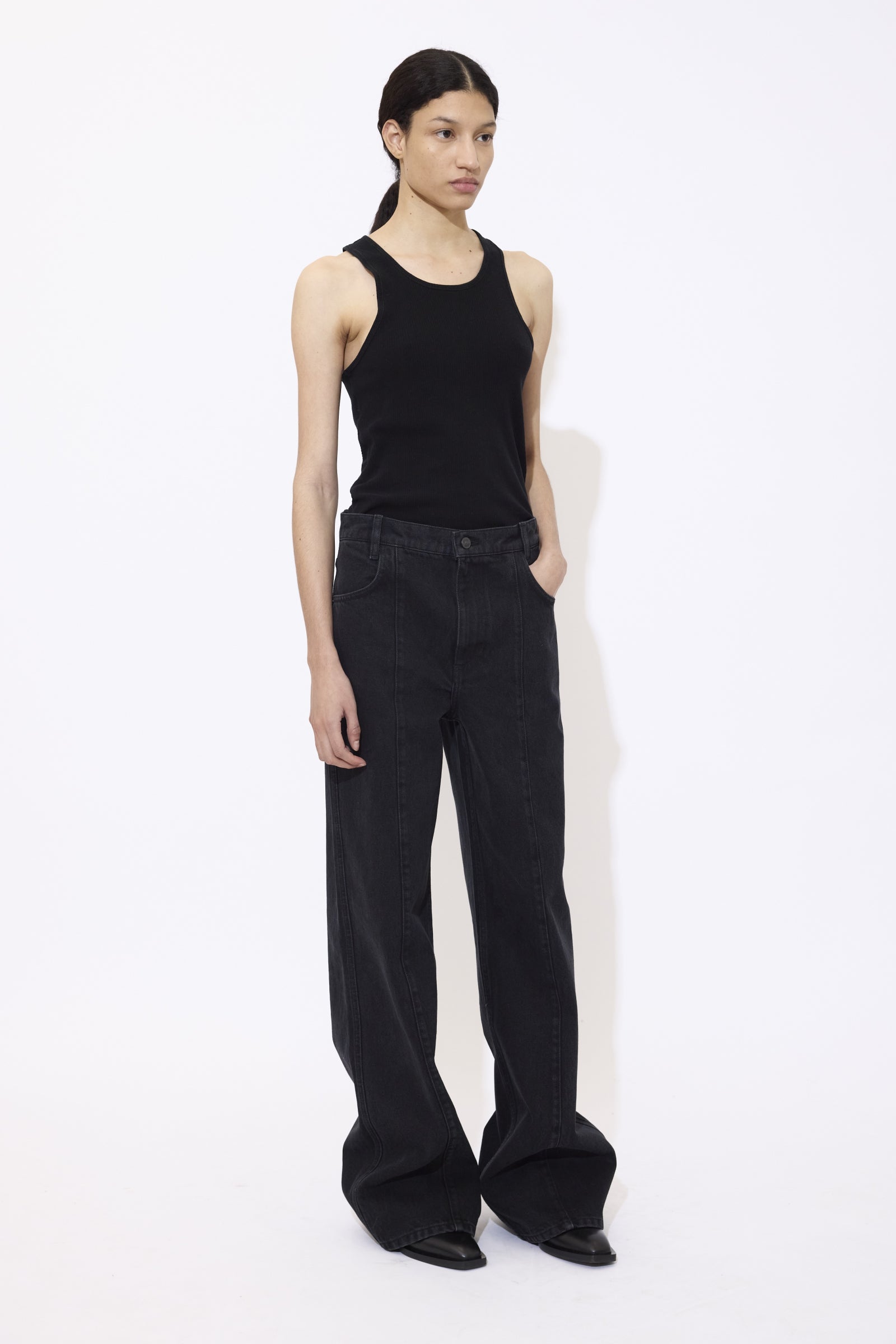 Seam Detail Black Denim Pants - GAUCHERE
