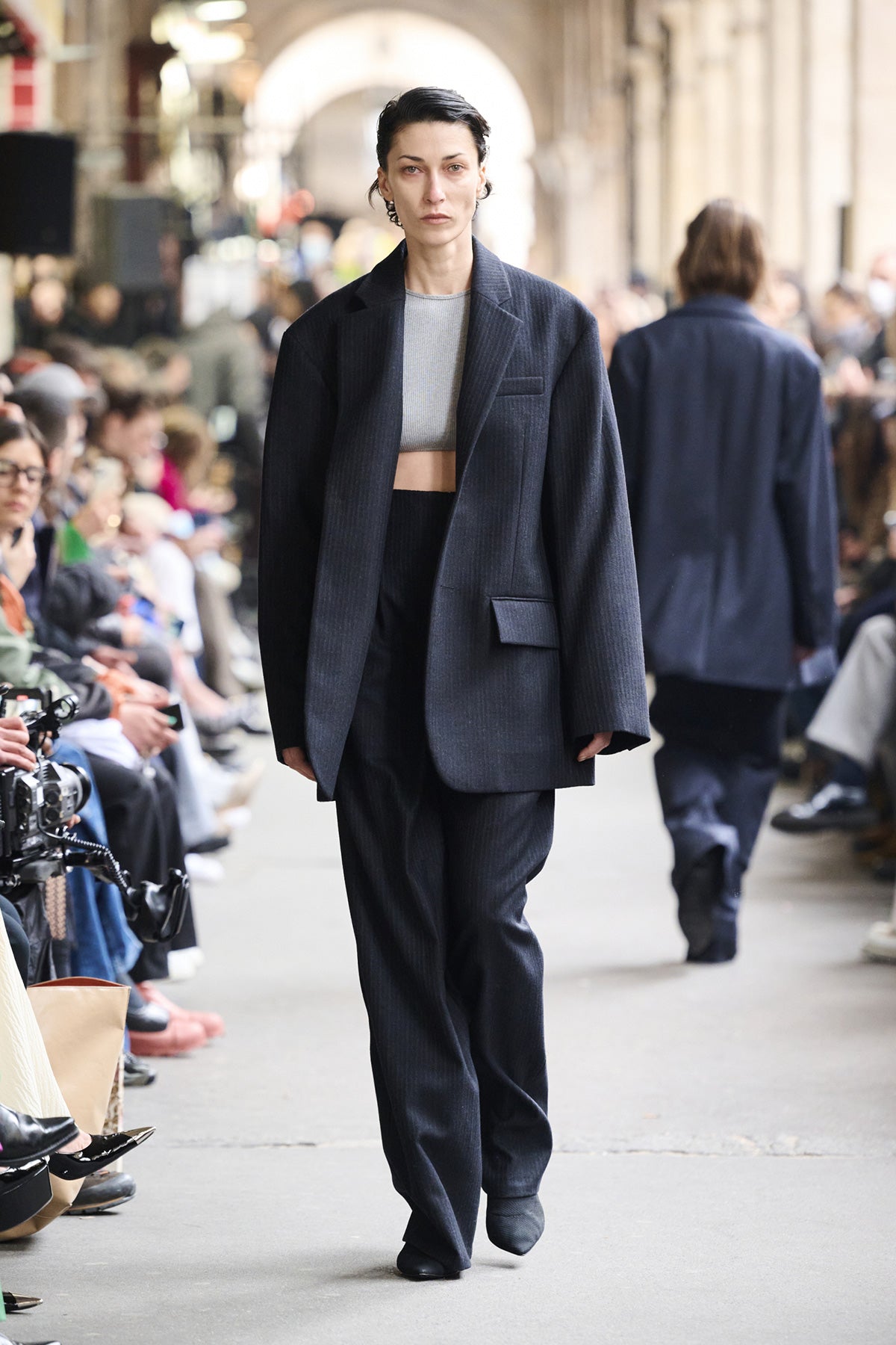 Veste oversize en laine rayée